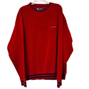 Vintage CHAPS Ralph Lauren Red Fleece Sweatshirt XL‎ Logo Striped Trim Pullover